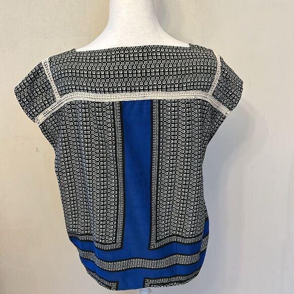 MIXXO black royal blue square neck cut out blouse Size M EUC - Picture 5 of 7